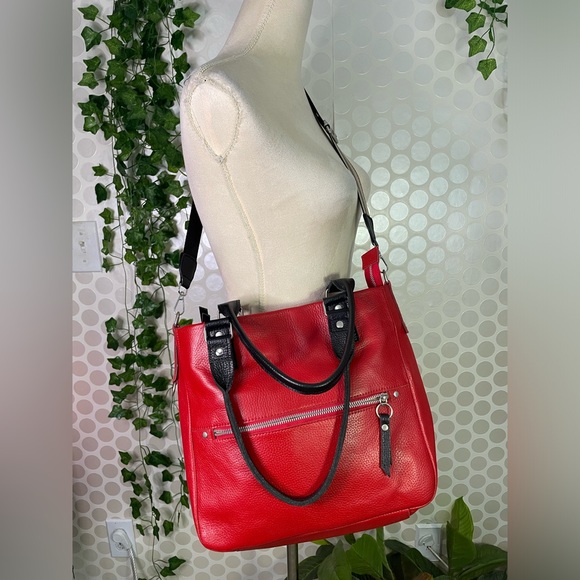 Satchel bag for women in red and black 100% leather, strap. Excellent quality. - Picture 13 of 17